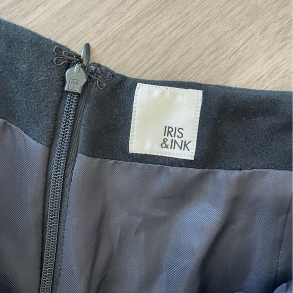 Iris & ink navy blue specialist leather midi skirt with slit - Picture 2 of 4